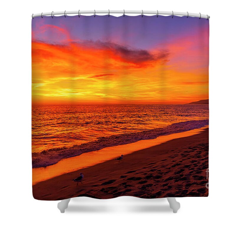 Zuma Beach Shower Curtain featuring the photograph Sunset at Zuma Beach, CA by Rich Cruse