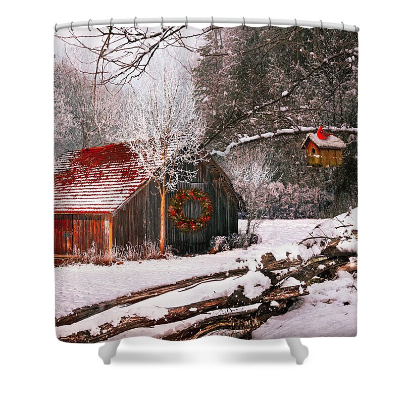 Barn Shower Curtain featuring the photograph Sunset Barn in the Snow by Debra and Dave Vanderlaan