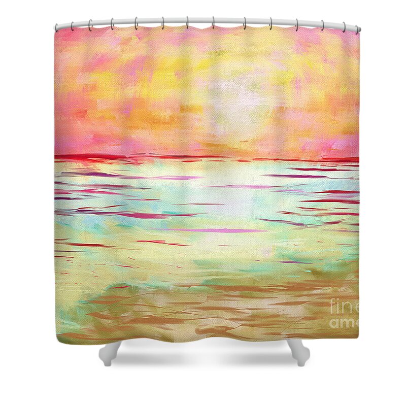 Beach Shower Curtain featuring the digital art Sunset Beach by Jeremy Aiyadurai