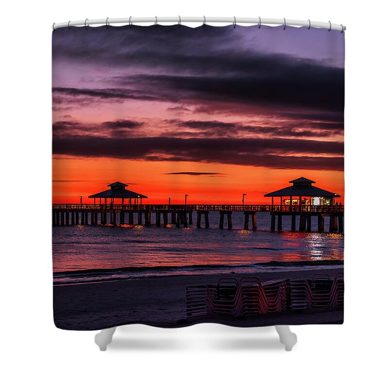Florida Shower Curtain featuring the photograph Sunset Beach Pier Fort Myers by Dee Potter