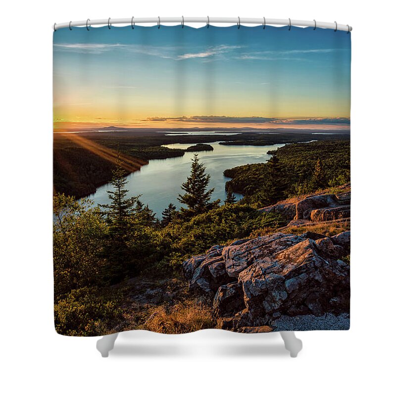Acadia Shower Curtain featuring the photograph Sunset Beech Mountain, Acadia NP by Jeff Sinon