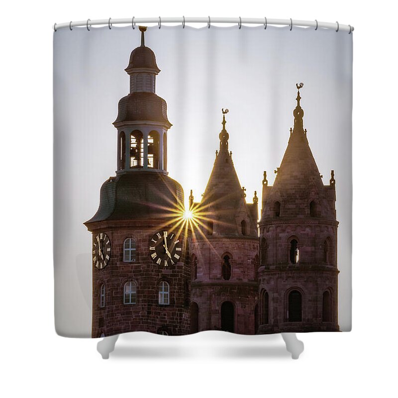 Worms Shower Curtain featuring the photograph Sunset between the towers by Marc Braner