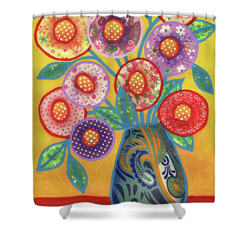 Flowers In A Vase Shower Curtain featuring the painting Sunset Bouquet by Amy E Fraser