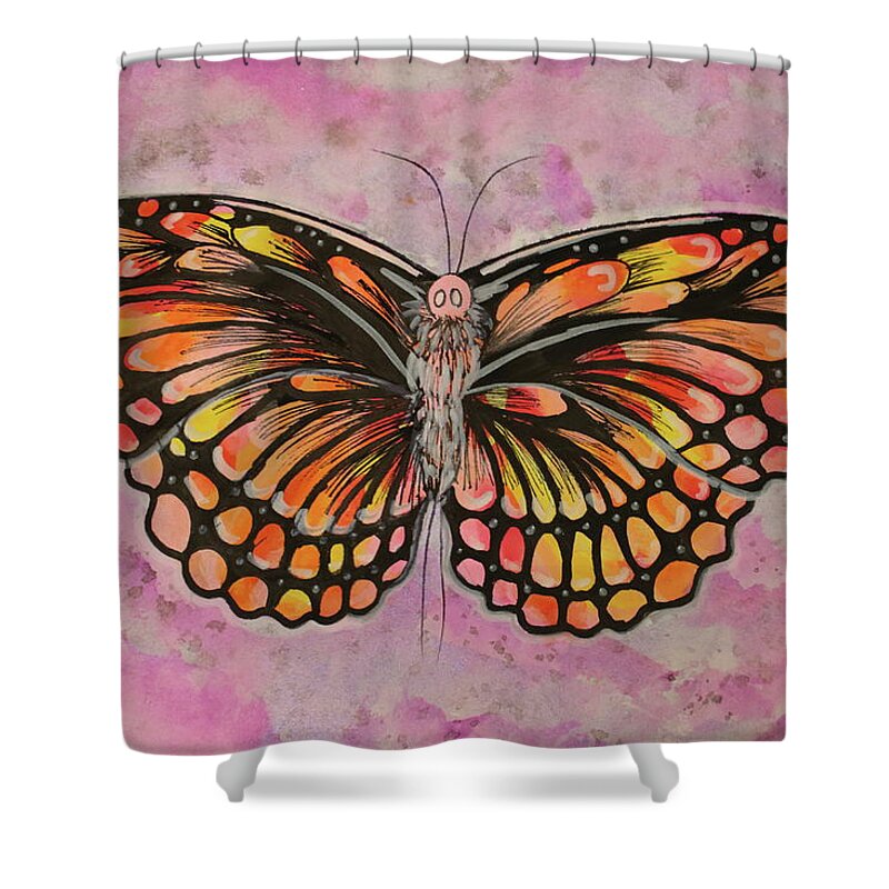 Orange Shower Curtain featuring the painting Sunset Butterfly by Kathy Pope