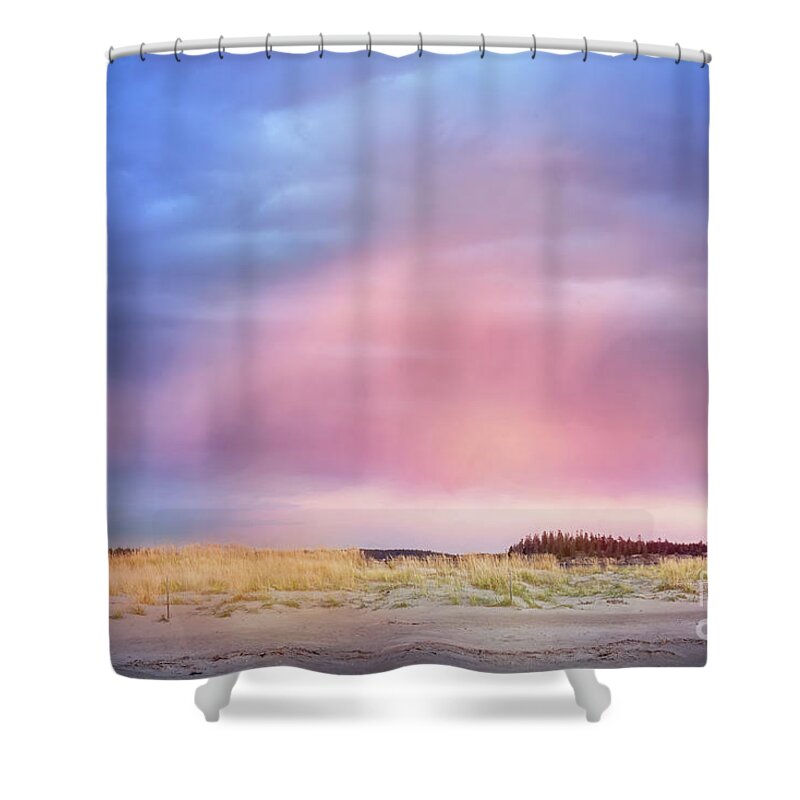 Popham Beach Shower Curtain featuring the photograph Sunset Clouds on Popham Beach, Phippsburg, Maine by Anita Pollak