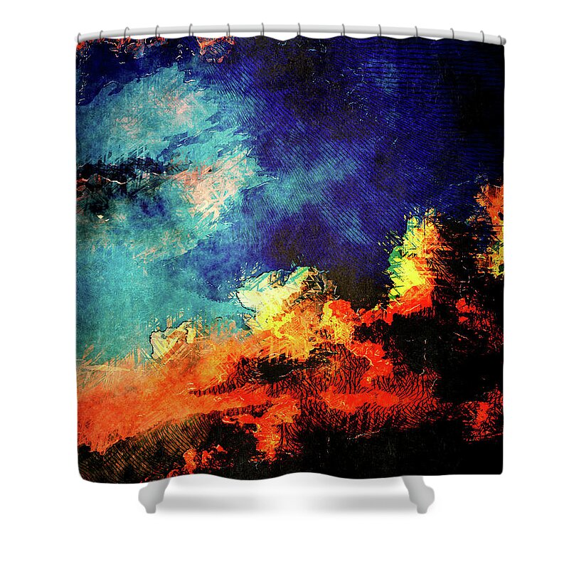 Sunset Shower Curtain featuring the digital art Sunset Clouds by Phil Perkins