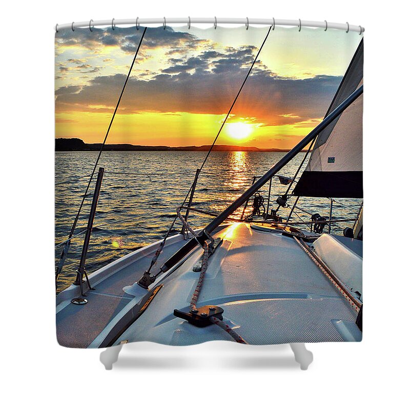 Sailing Shower Curtain featuring the photograph Sunset Cruise by Susie Loechler