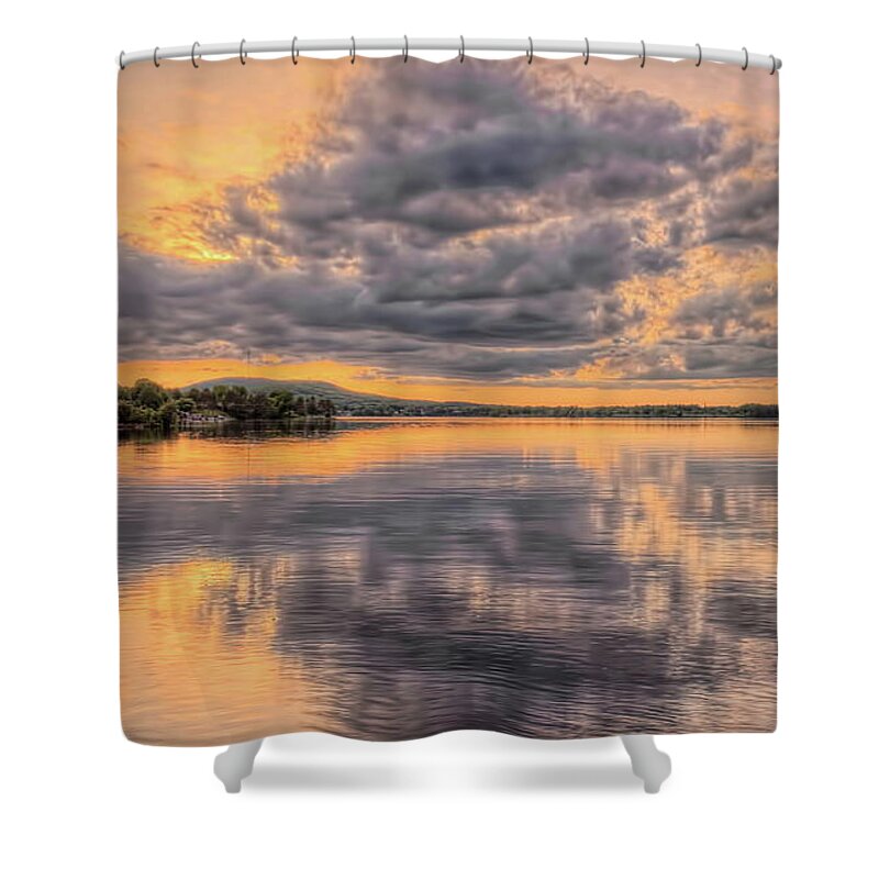 Weather Shower Curtain featuring the photograph Sunset Cumulus Clouds Over Lake Wausau by Dale Kauzlaric