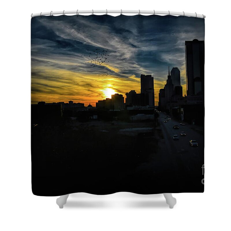 Cityscapes Shower Curtain featuring the photograph Sunset Dallas Texas I45 by Diana Mary Sharpton