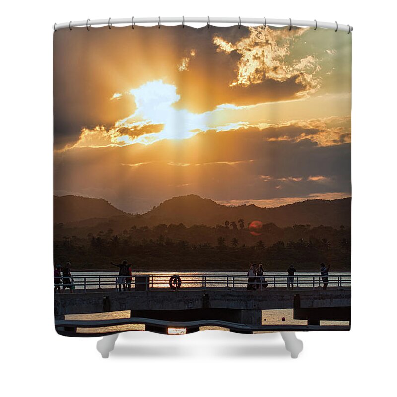 Sunset Shower Curtain featuring the photograph Sunset Dock by Portia Olaughlin