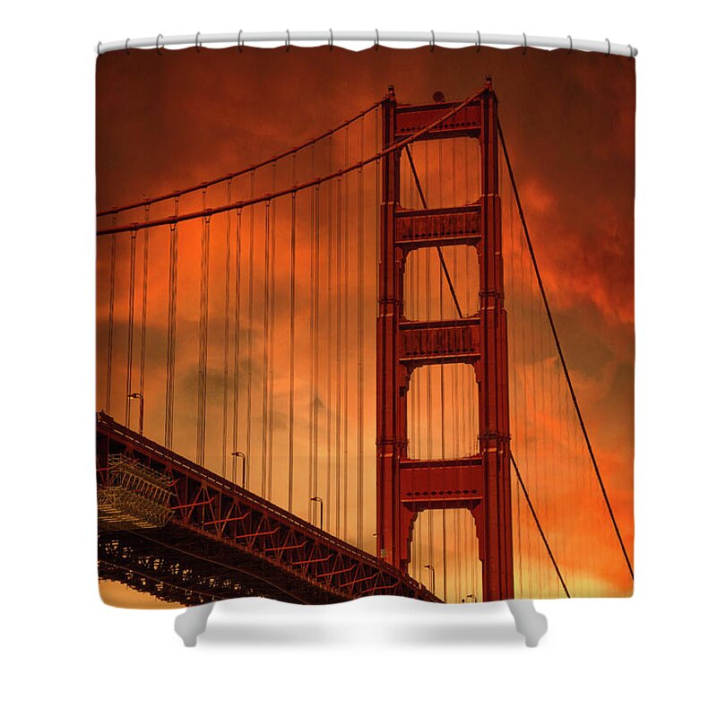 Golden Gate Bridge Shower Curtain featuring the photograph Sunset Drama at the Golden Gate Bridge by Bonnie Follett
