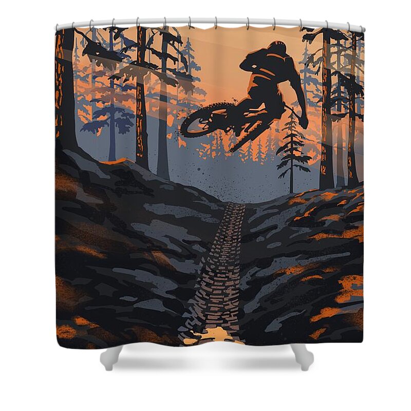 Cycling Art Shower Curtain featuring the painting Dirt Jumper by Sassan Filsoof