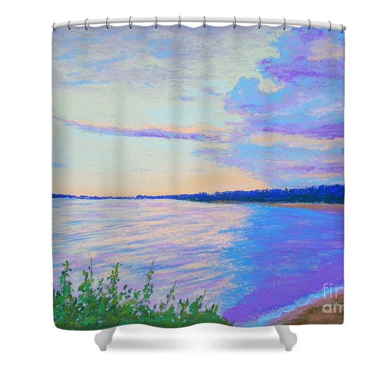 Pastels Shower Curtain featuring the pastel Sunset from my deck at secret Cove by Rae Smith PAC