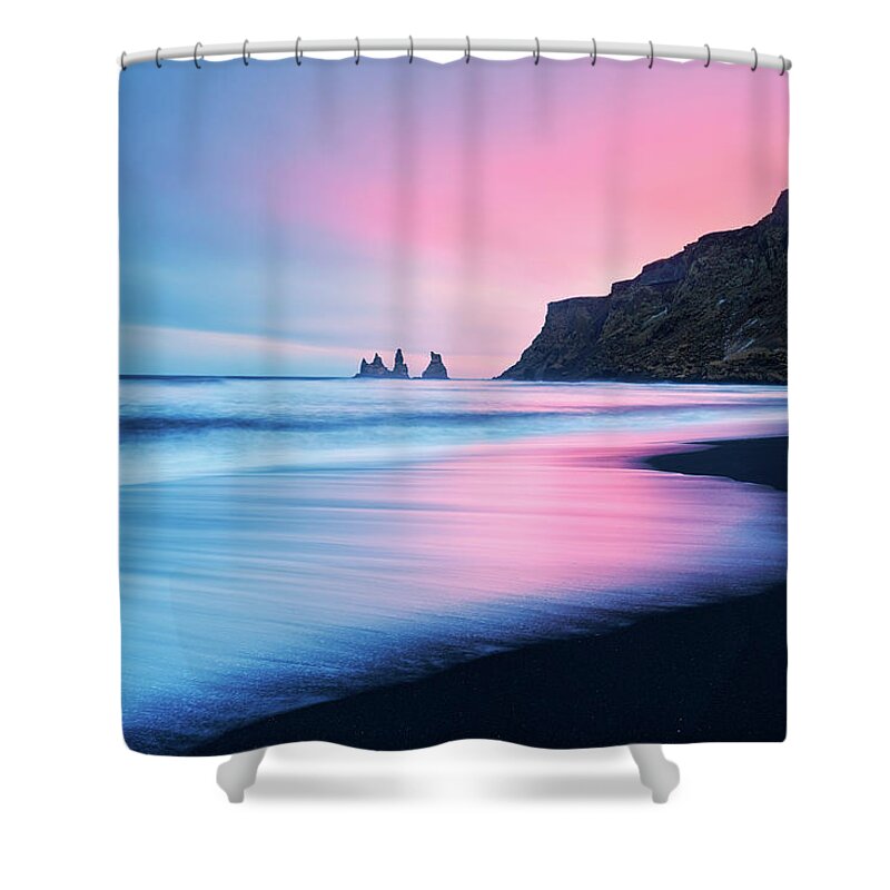 Iceland Shower Curtain featuring the photograph Sunset Glow at Vik by Henry w Liu