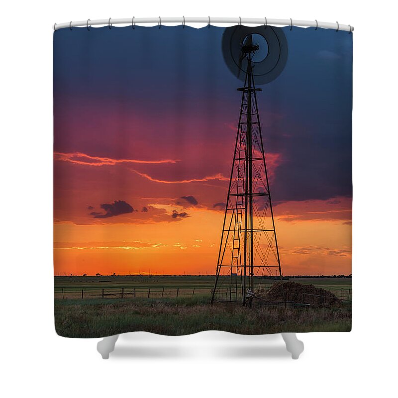 Windmill Shower Curtain featuring the photograph Sunset Hues by Morris McClung