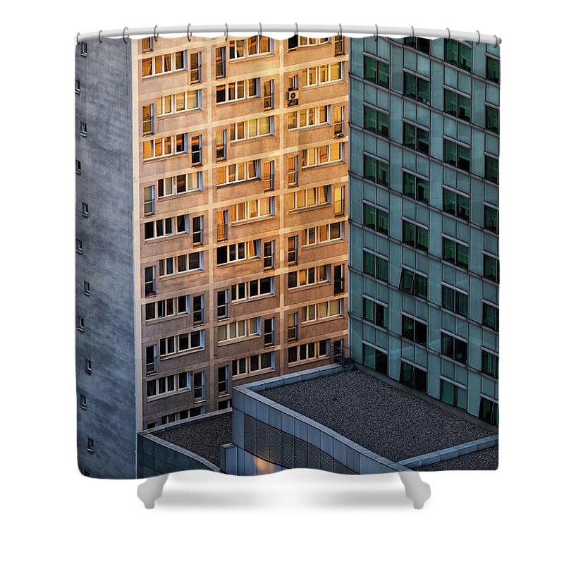 Warsaw Shower Curtain featuring the photograph Sunset In City Downtown by Artur Bogacki