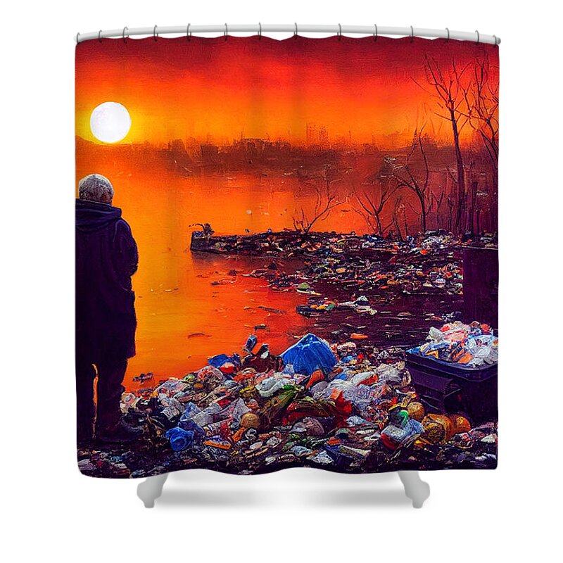 Figurative Shower Curtain featuring the digital art Sunset In Garbage Land 42 by Craig Boehman