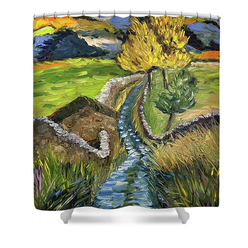England Shower Curtain featuring the painting Sunset in Yorkshire by Roxy Rich