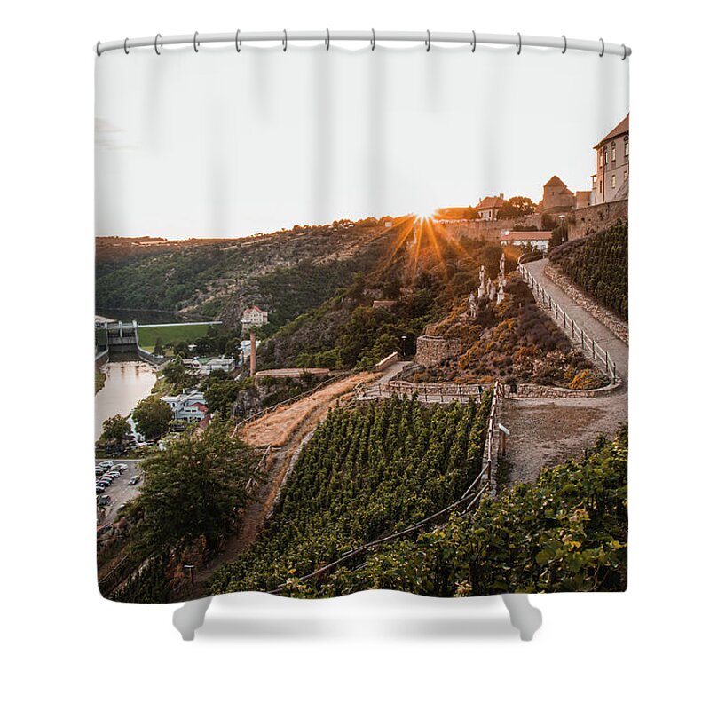 Znojmo Shower Curtain featuring the photograph Sunset in the city of Znojmo by Vaclav Sonnek