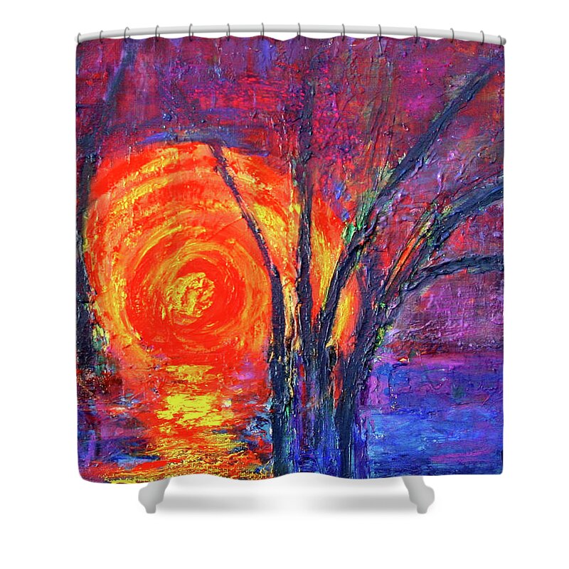 Sun Shower Curtain featuring the painting Sunset by Karin Eisermann