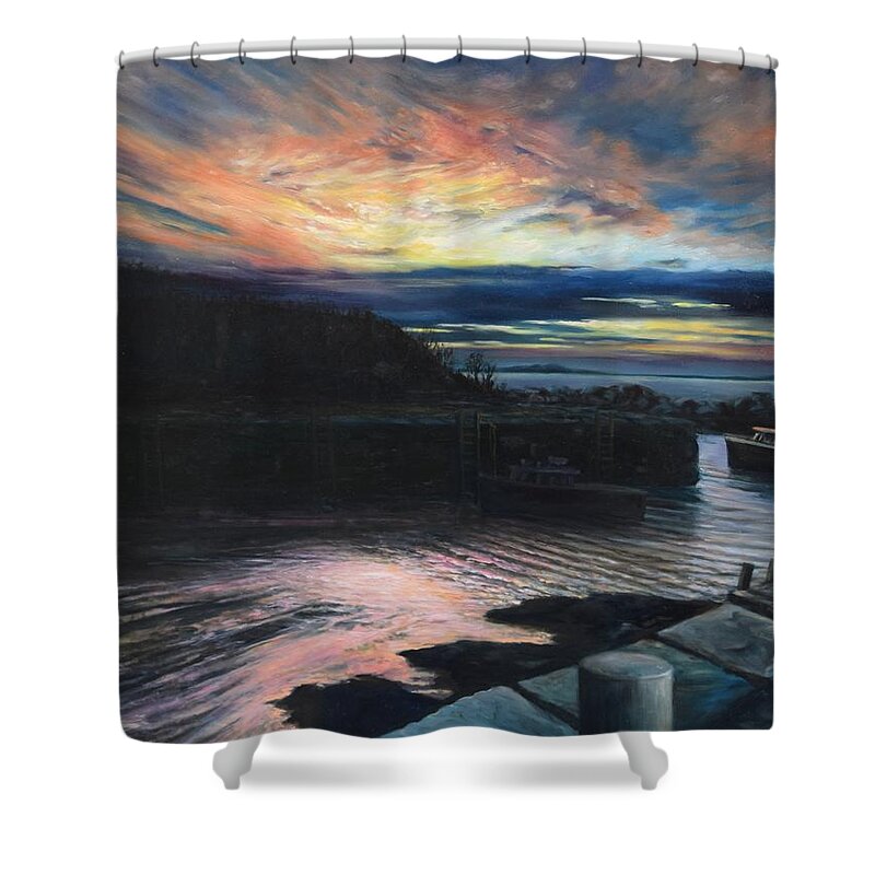 Sunset Shower Curtain featuring the painting Sunset, Lanes Cove, Gloucester by Eileen Patten Oliver