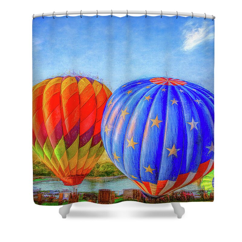 Hot Air Balloons Shower Curtain featuring the photograph Sunset Launch by Kevin Lane