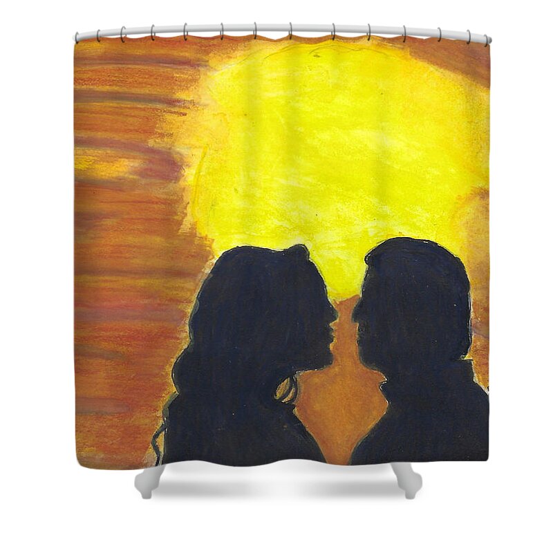 Silhouette Shower Curtain featuring the painting Sunset Love by Ali Baucom
