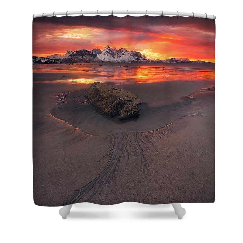 Steinsvik Shower Curtain featuring the photograph Sunset Madness in Steinsvika by Tor-Ivar Naess