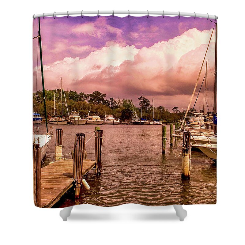 Marina Shower Curtain featuring the photograph Sunset on an Alabama Marina by James C Richardson
