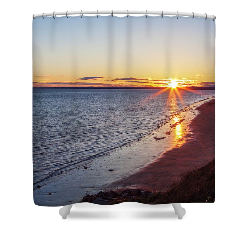 Sunset Shower Curtain featuring the photograph Sunset on Baie-Comeau, Quebec, Canada by Tatiana Travelways