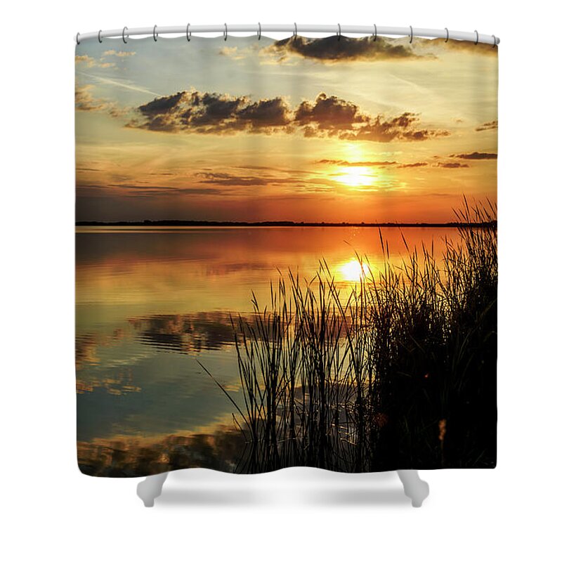 Sunset Shower Curtain featuring the photograph Sunset on lake by Jelena Jovanovic