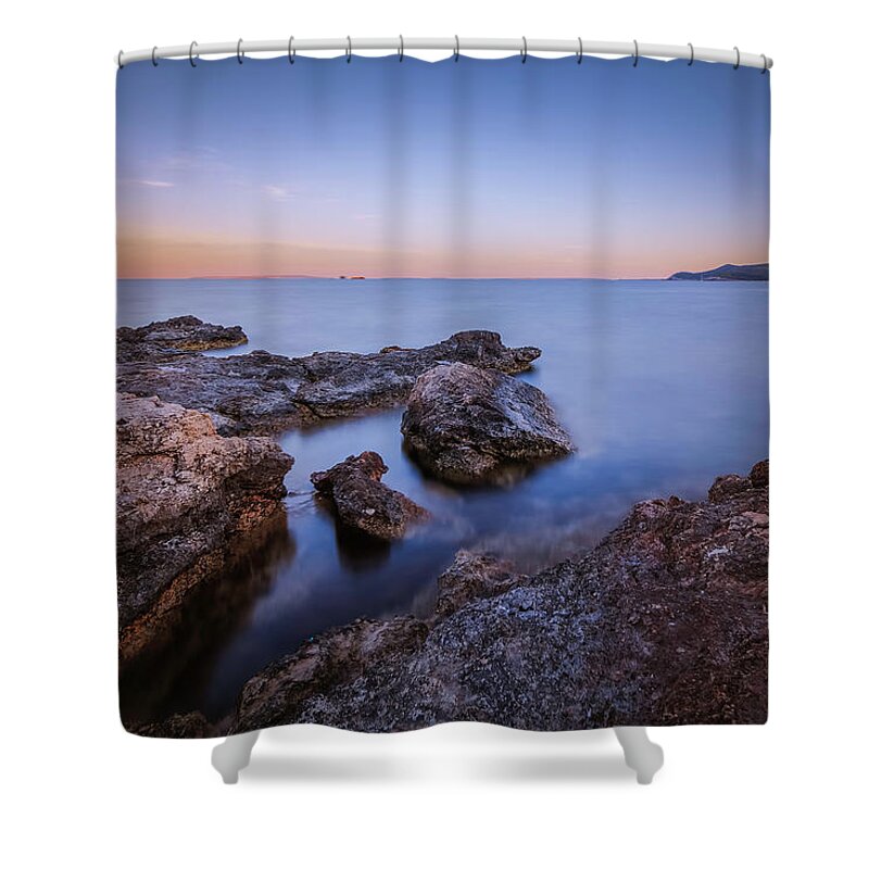 Seascape Shower Curtain featuring the photograph Sunset on the Rocks by Rick Deacon