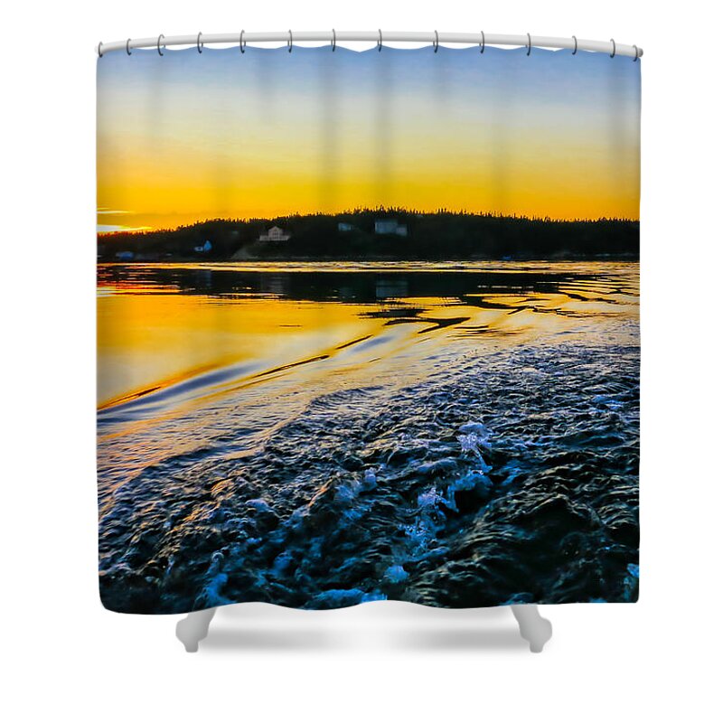 Waterscape Shower Curtain featuring the photograph Sunset on the water by Tatiana Travelways