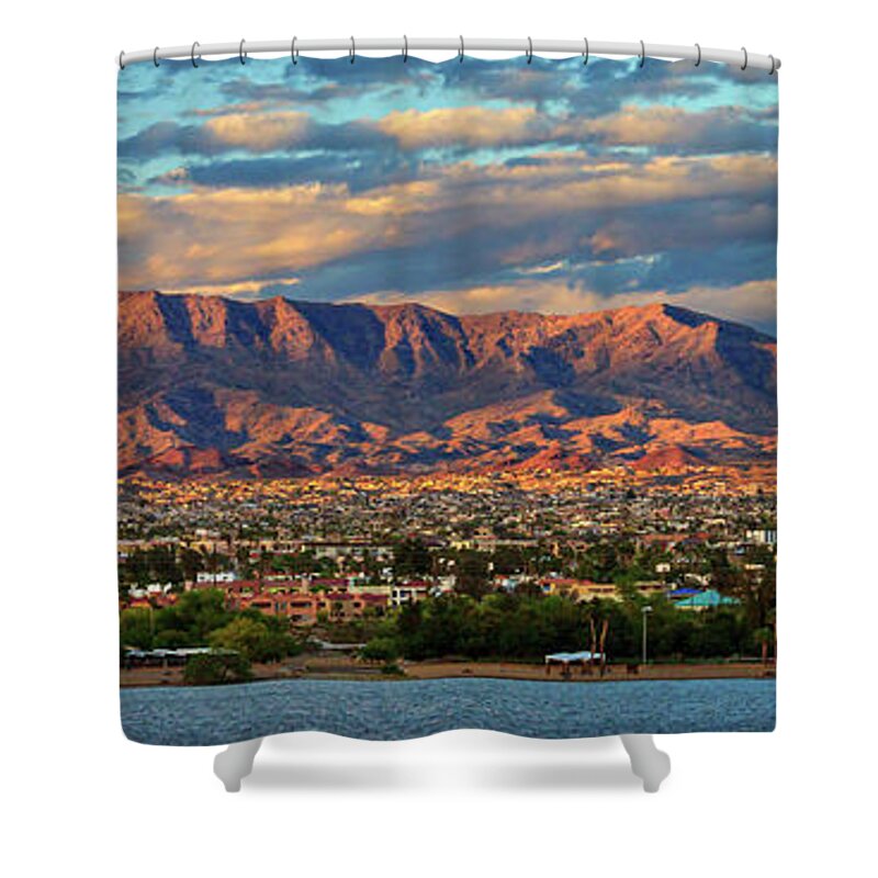 Panorama Shower Curtain featuring the photograph Sunset Over Havasu by James Eddy