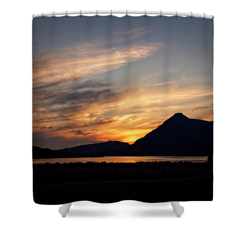 Sunset Shower Curtain featuring the photograph Sunset over Loch Assynt by Tony Mills