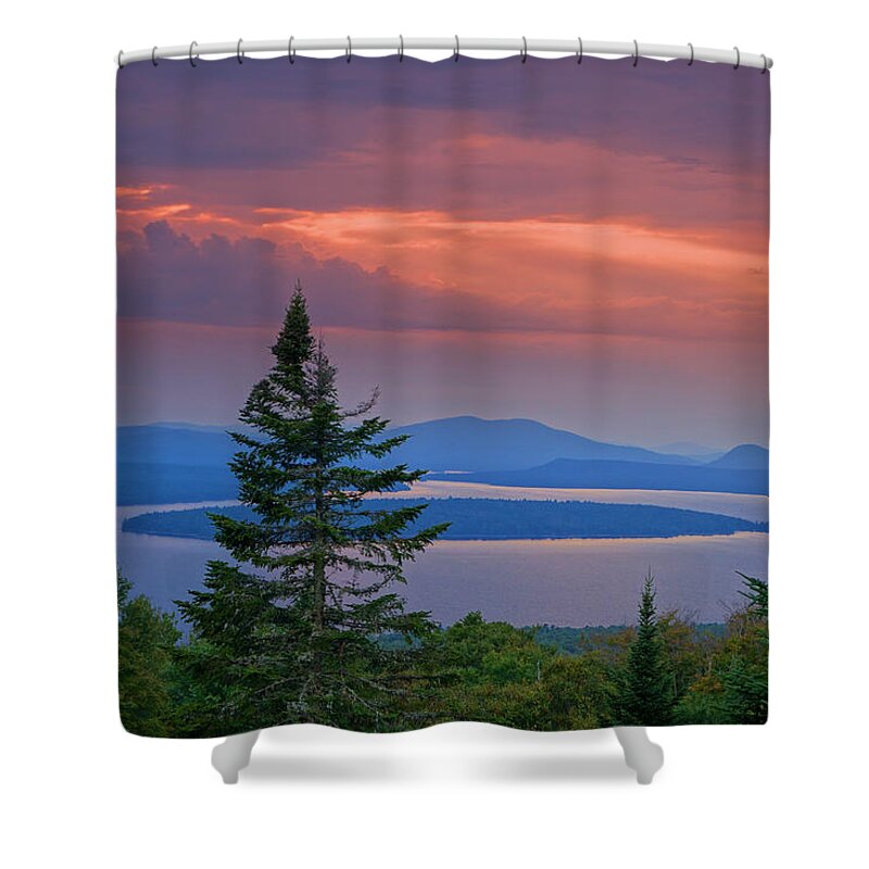 Sun Shower Curtain featuring the photograph Sunset Over Mooselookmeguntic Lake by Russ Considine