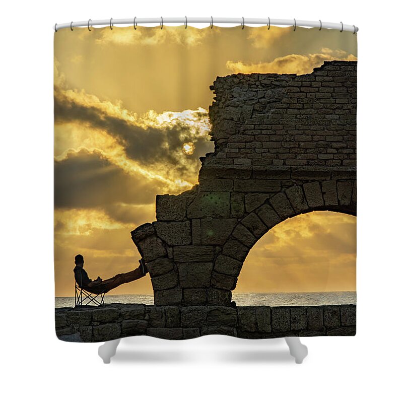 Ancient Shower Curtain featuring the photograph Sunset over the Mediterranean 2 by Dimitry Papkov