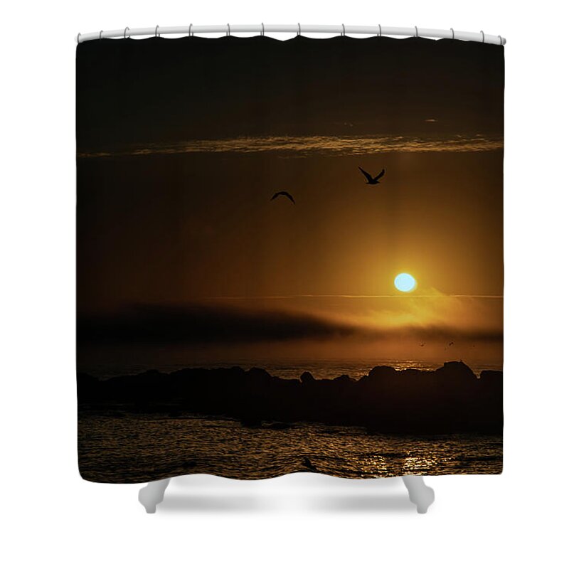 Sunset Shower Curtain featuring the photograph Sunset over the ocean by Micah Offman