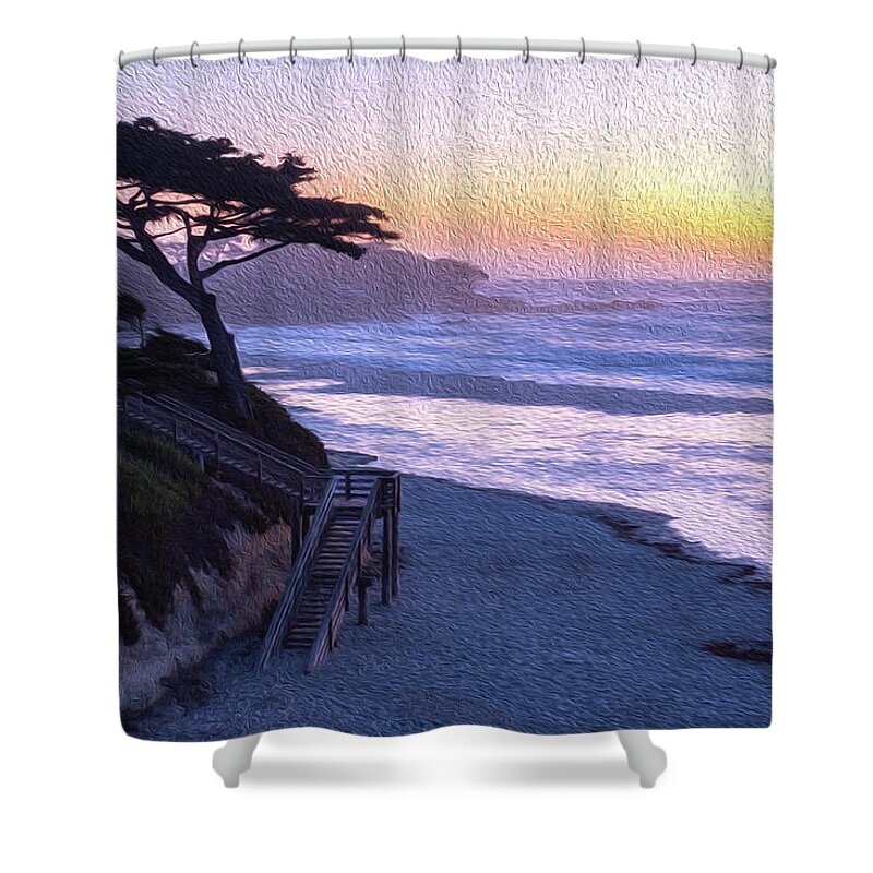 Ngc Shower Curtain featuring the photograph Sunset Painting at Carmel Beach by Robert Carter