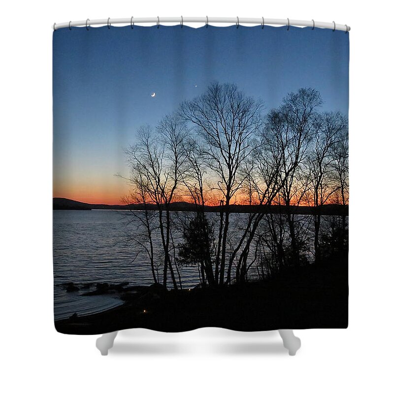 Sunset Shower Curtain featuring the photograph Sunset Quarter Moon and Venus by Russel Considine