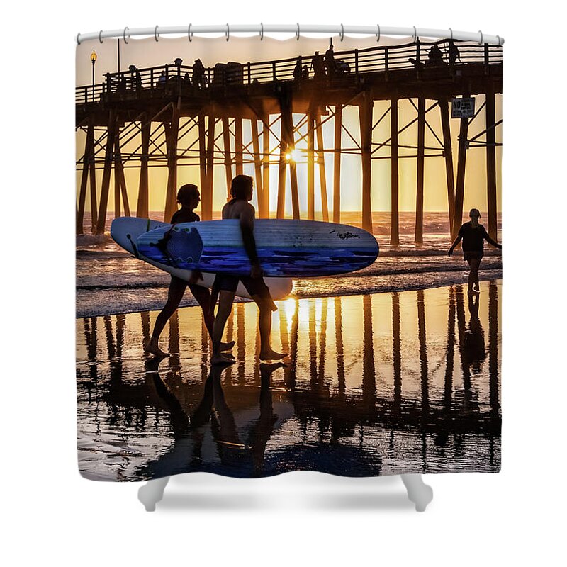 Beach Shower Curtain featuring the photograph Sunset Silhouette at Oceanside Pier by David Levin