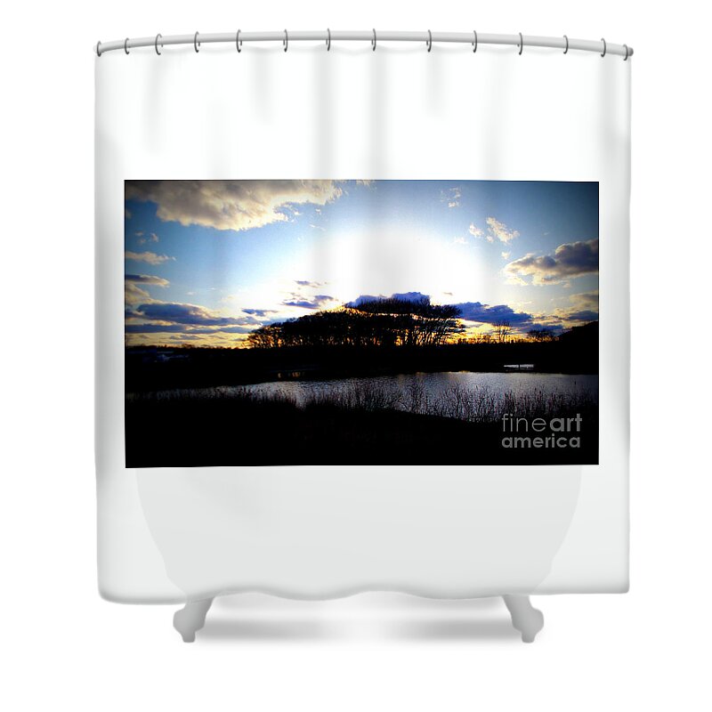 Nature Shower Curtain featuring the photograph Sunset Silhouette On Prairie Lake by Frank J Casella