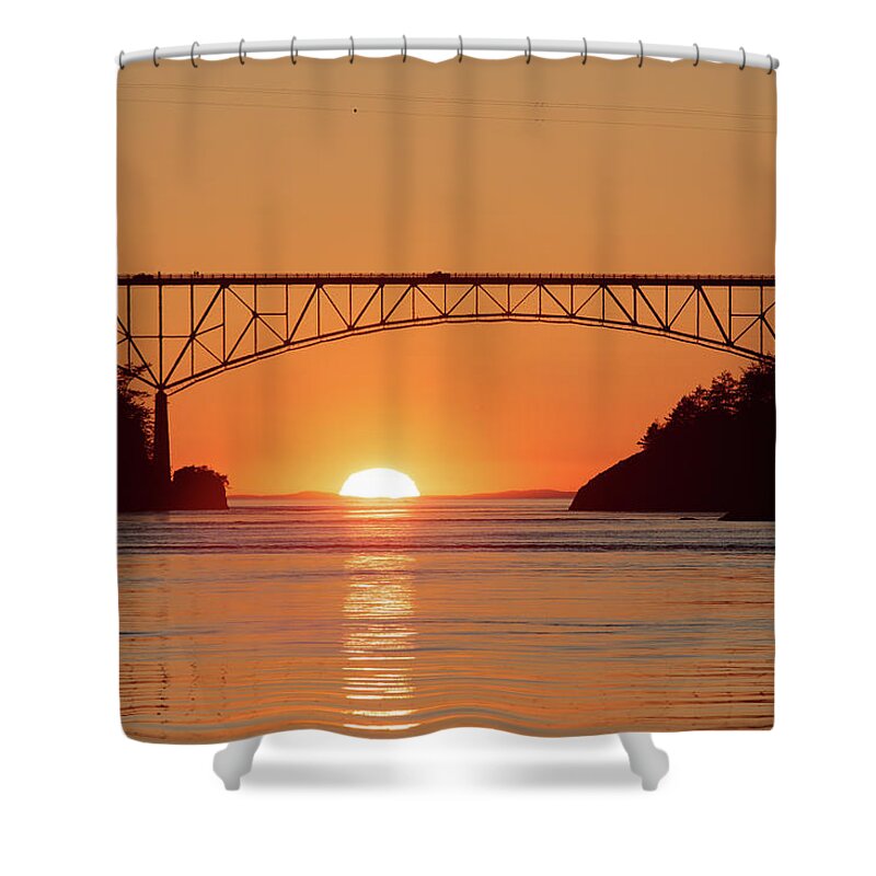 Sunset Deception Pass Shower Curtain featuring the photograph Sunset Under the Bridge by Michael Rauwolf