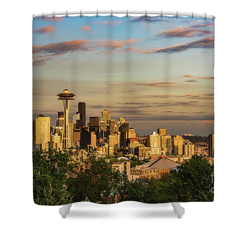Seattle Shower Curtain featuring the photograph Sunset View of Seattle from Kerry Park by Phillip Espinasse