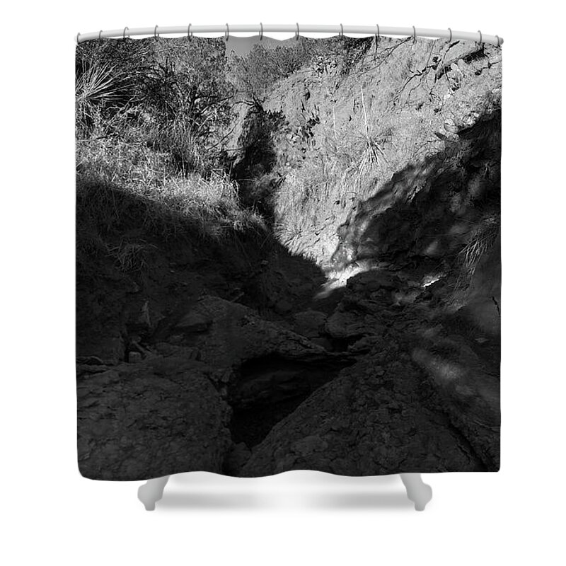 Richard E. Porter Photography Shower Curtain featuring the photograph Sunshine and Shade-Dry Creek Bed - Caprock Canyons State Park, Texas by Richard Porter