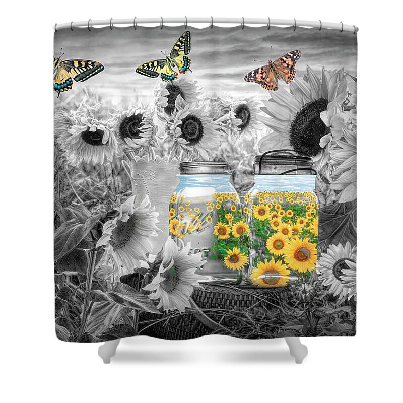 Spring Shower Curtain featuring the photograph Sunshine in a Jar Black and White by Debra and Dave Vanderlaan