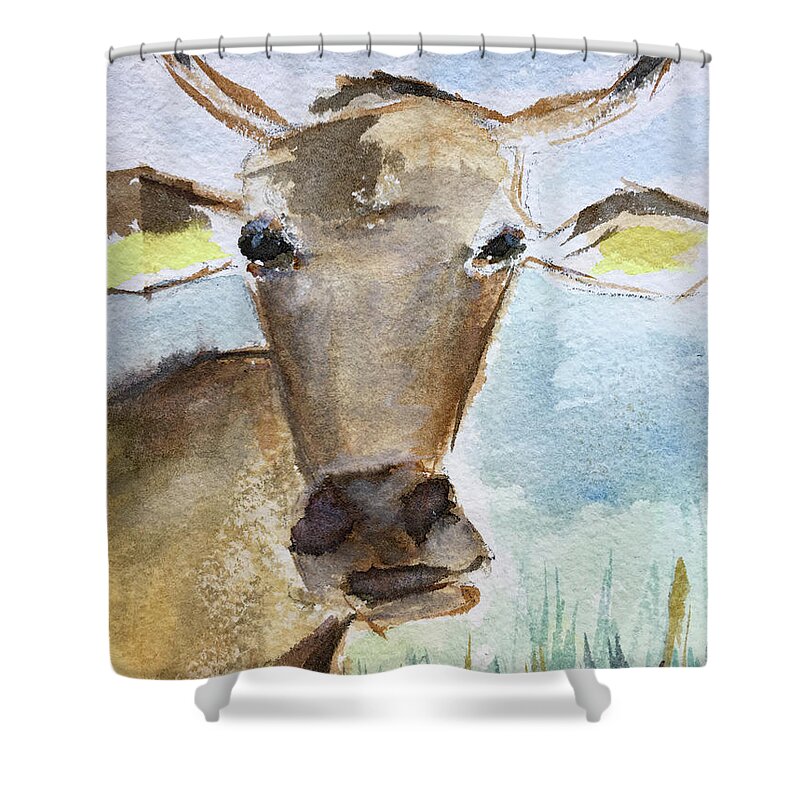 Cow Shower Curtain featuring the painting Sunshine by Roxy Rich