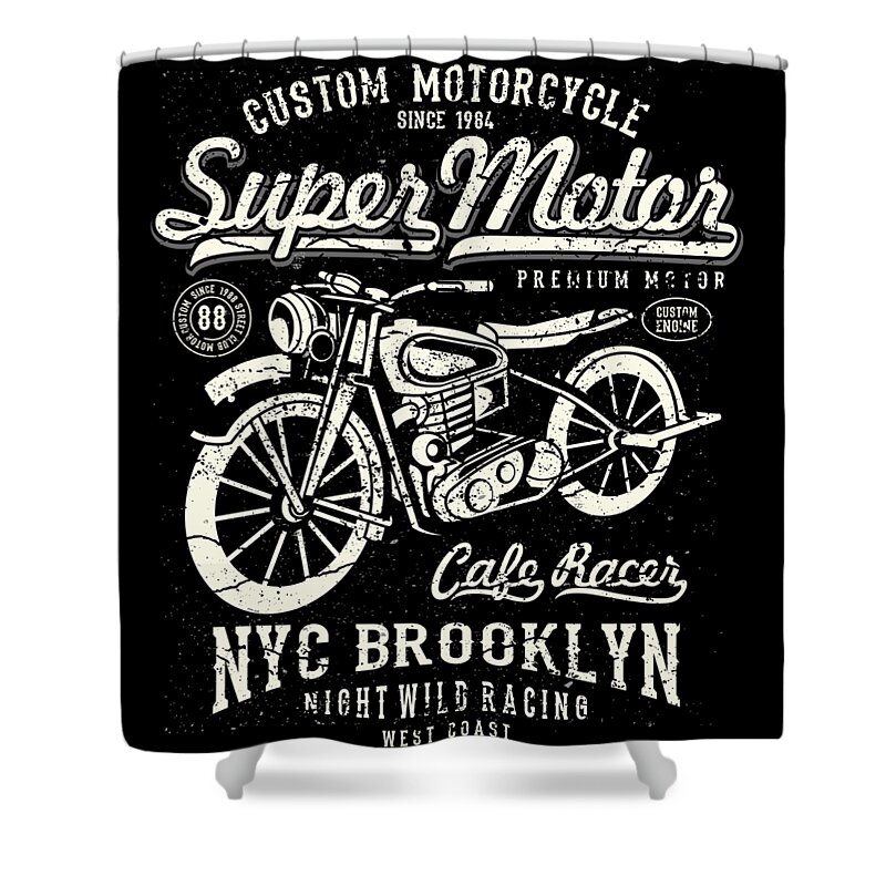 Dirtbike Shower Curtain featuring the digital art Super Motor Custom Motorcycle NYC by Jacob Zelazny