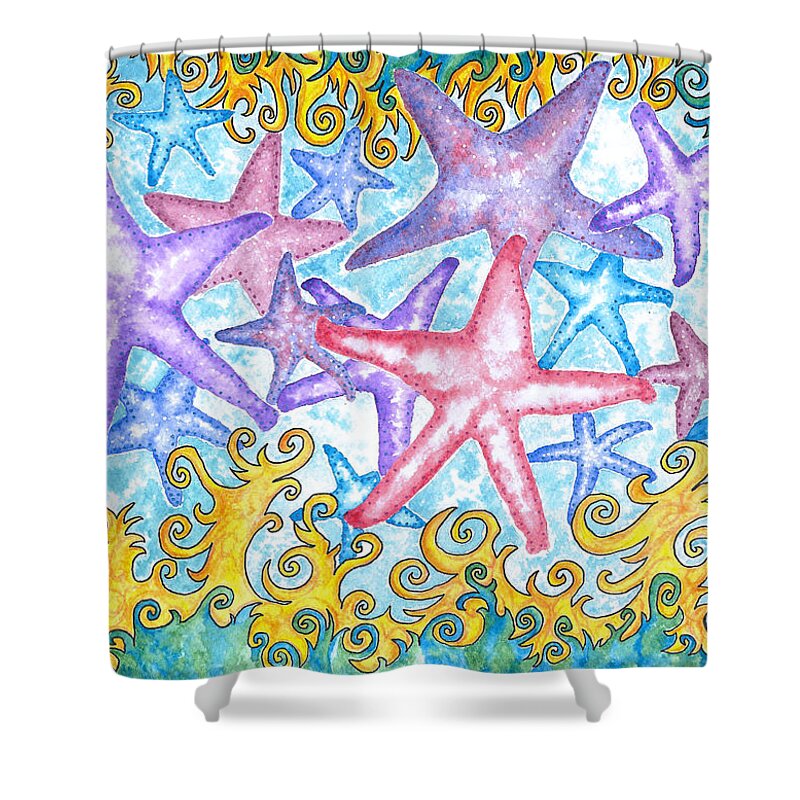 Starfish Shower Curtain featuring the painting Super Starfish by Gemma Reece-Holloway