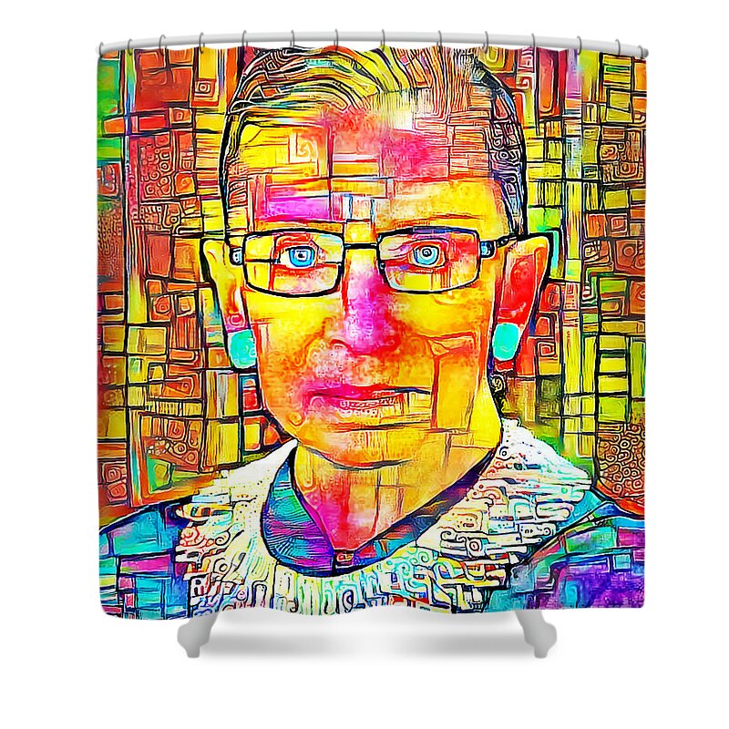 Wingsdomain Shower Curtain featuring the photograph Supreme Court Justice Ruth Ginsburg Notorious RBG in Vibrant Contemporary Colors 20201011 v2 by Wingsdomain Art and Photography